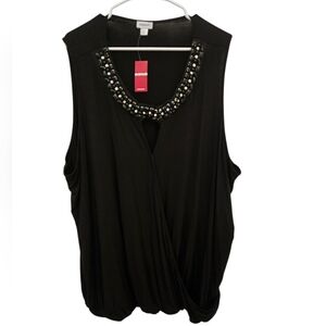 Black Avenue Blouse Tank • Twist Bottom & Top Embellishments • Size 30/32